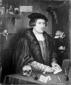 L0012181 Portrait of Thomas Linacre, holding pen and paper.